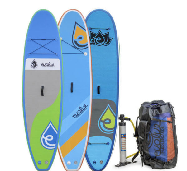 evolve orange stripe inflatable paddle board for sale