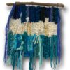 Shades of Azul Tapestry made of hand spun wool, cotton and synthetic fiber, mounted on Driftwood. for sale